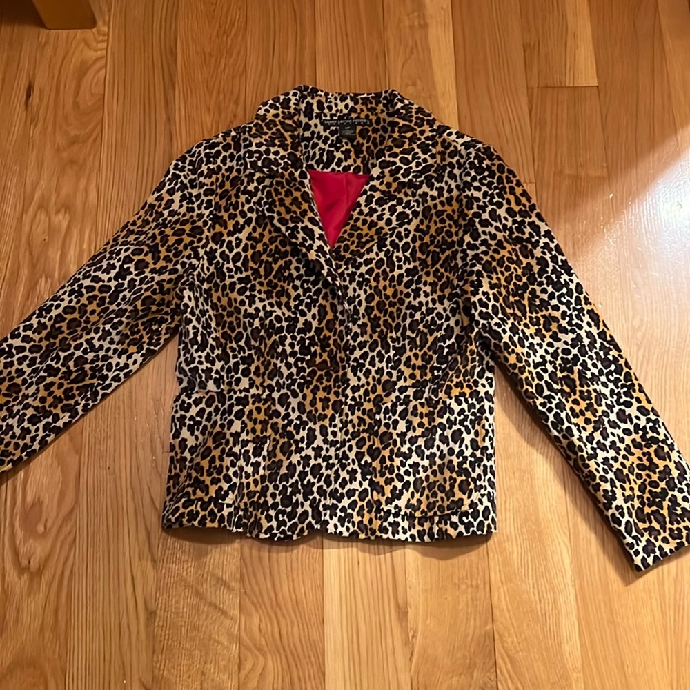 Harry Levine cheetah print blazer 12P red lining EUC